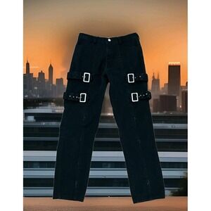 Vintage Tower of London  Buckle Belted Black Jeans 30x30 Punk Gothic England
